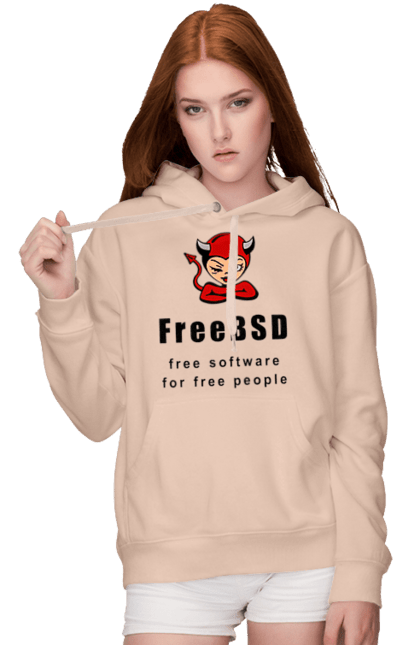 Жіноче худі з принтом "Freebsd Для Вільних". Bsd, freebsd, unix, адміністратор, айті, айтішник, безкоштовна, безкоштовно, бестія, вільна, демон, демонесса, доступність, незалежність, операційна система, ос, програміст, програмне забезпечення, свобода, сисадмін, система, системний адміністратор, софт, текст, червоний, чорний. 2070702