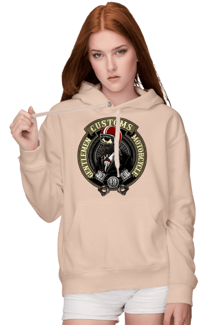 Women`s hoodie with prints Gentlemen motorcycle. Gentleman, helmet, motorcycle, skull. 2070702