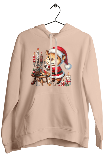 Women's hoodie with prints Capybara and Christmas Dinner. Animal, capybara, christmas, christmas capybara, christmas dinner, gift, holiday, new year, new year`s gift, santa. 2070702