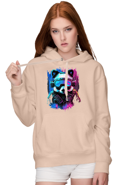 Жіноче худі з принтом "Панда в VR шолом". Віртуальна реальність, гік, панда, персонаж, шолом. 2070702