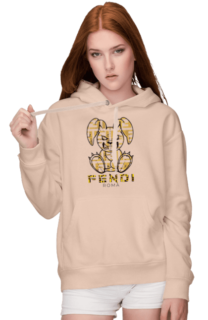 Женское худи с принтом Fendi. Fendi, бренд, дом моды, заяц, италия, люкс, мода, одежда, сумка, фенди. 2070702