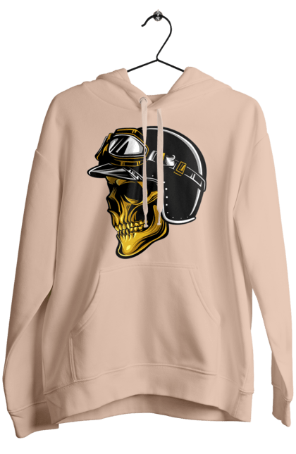 Женское худи с принтом Череп в мотошлеме. Крутой, очи, череп, шлем. 2070702