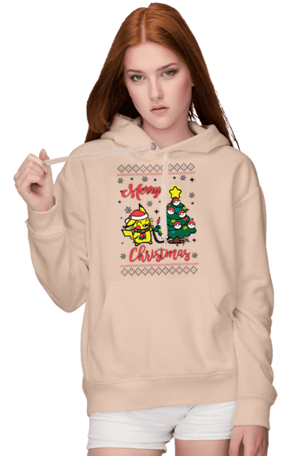 Women`s hoodie with prints Pikachu Merry Christmas!. Anime, christmas, game, manga, merry christmas, nintendo, pikachu, pokemon. 2070702