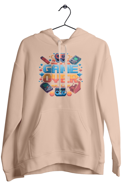 Women`s hoodie with prints Game Over. 90s, for gamers, game, gamer, pixel, pixel art, video game. 2070702
