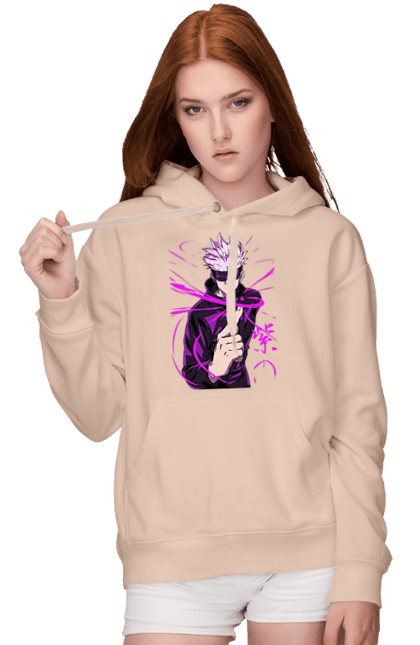 Women's hoodie with prints Jujutsu Kaisen Gojo. Anime, dark fantasy, gojo, jujutsu kaisen, magic battle, manga, mystic. 2070702