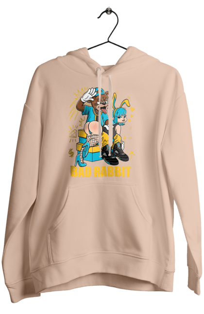 Women`s hoodie with prints Bad rabbit. Bad bunny, bdsm, bear, cool, funny, rabbit, young woman. 2070702