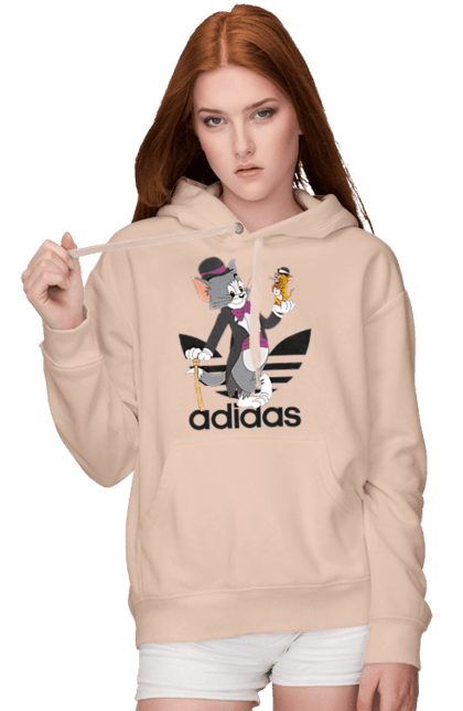 Женское худи с принтом Adidas Том и Джерри. Adidas, tom and jerry, адидас, джерри, кот, мульт, мультсериал, мышь, том, том и джерри. 2070702