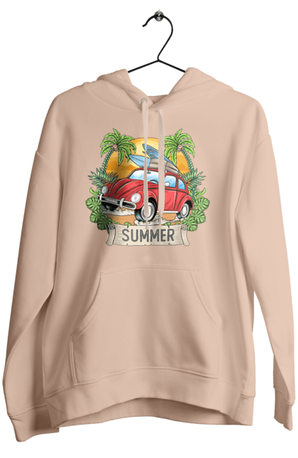 Women`s hoodie with prints Summer, Car And Palm Trees. Palm trees, relaxation, summer. 2070702