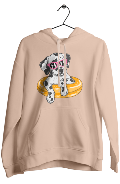 Women`s hoodie with prints Dalmatian Swims In A Circle. Dalmatian, dog, glasses, to swim. 2070702