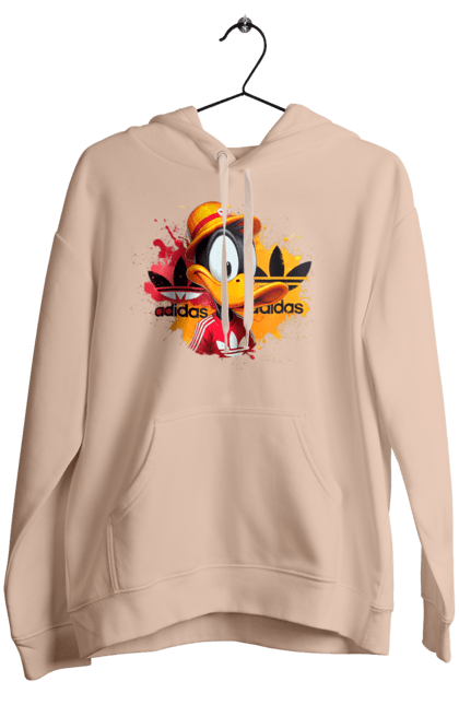 Женское худи с принтом Даффи Дак Adidas. Adidas, daffy duck, looney tunes, merrie melodies, warner brothers, даффи дак, мультфильм, персонаж, утка даффи. 2070702