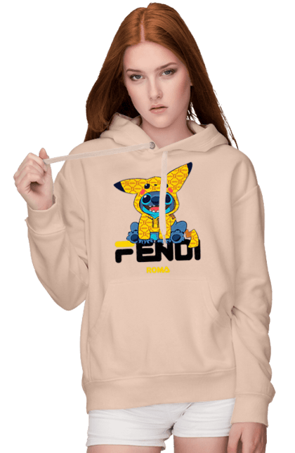 Женское худи с принтом Fendi Стич. Fendi, stich, бренд, дом моды, италия, люкс, мода, стич, сумка, фенди. 2070702