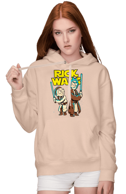 Женское худи с принтом Рик и Морти. Rick and morty, star wars, звездные войны, мультфильм, научная фантастика, приключения, рик, рик и морти, сериал. 2070702