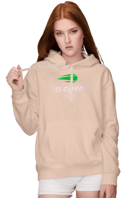 Women`s hoodie with prints US Open 2022 tennis tournament. American championship, ball, hard, new york, open championship, players, prize fund, racket, tennis, tournament grid. 2070702