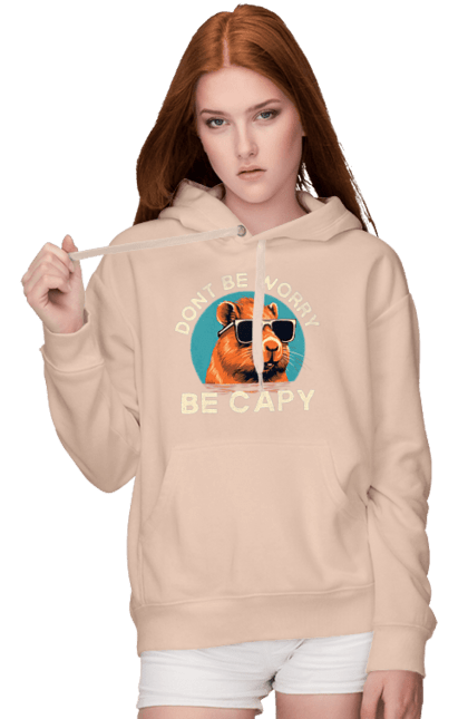 Women's hoodie with prints Capybara. Animal, capybara, glasses, rodent. 2070702