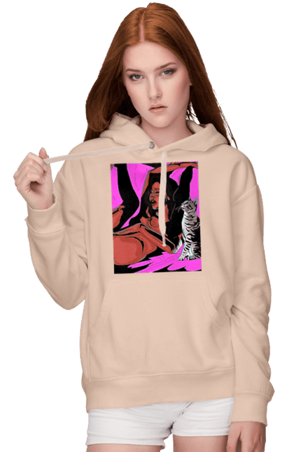 Women`s hoodie with prints Girl Gets Fun. Cat, naked, passion, satisfaction. 2070702