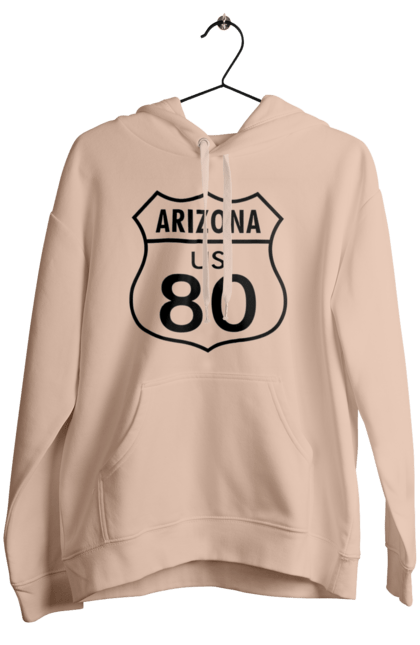 Women`s hoodie with prints Route 80. Bike, biker, biker club, bikers club, brother, brutal, dude, hot asphalt, hot horse, hot rod, motorcycle, motorcyclist, real man, road 50, road 66, road 80, roads of america, roads of ukraine, roads we choose, speed, take, thirst for speed. 2070702