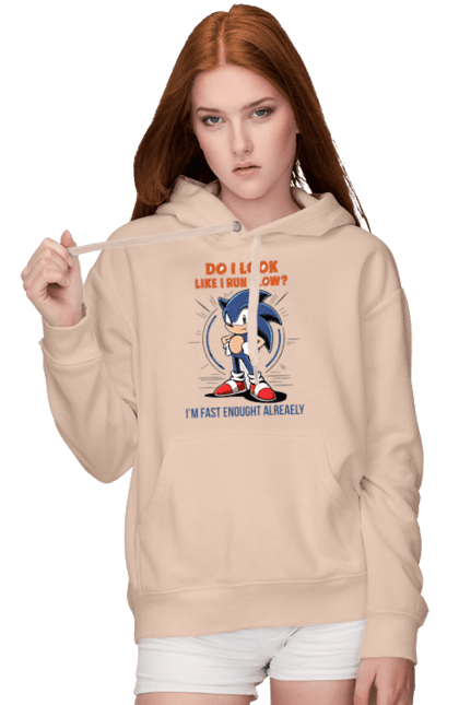 Women's hoodie with prints Sonic the Hedgehog. Comic, hedgehog, mascot, multisterial, sega, sonic, sonic the hedgehog, video game. 2070702