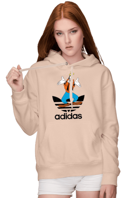 Женское худи с принтом Adidas Гуфи. Adidas, goofy, адидас, гуфи, мультсериал, мультфильм, пес, собака. 2070702