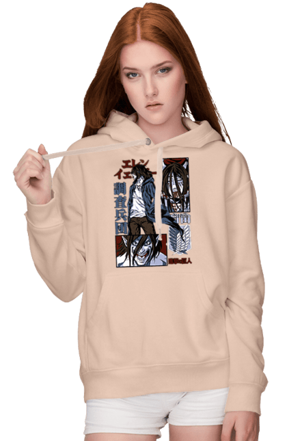 Women's hoodie with prints Attack on Titan Eren. Action film, anime, attack on titan, dark fantasy, drama, eren, eren jaeger, manga, post-apocalyptic. 2070702