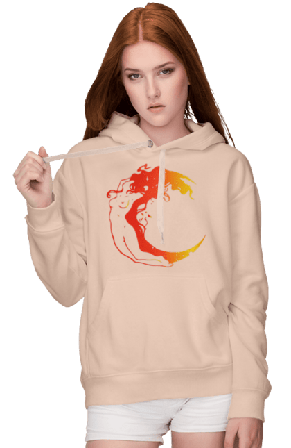 Women`s hoodie with prints Moon girl. Cosmic, girl, moon, space, stars. 2070702