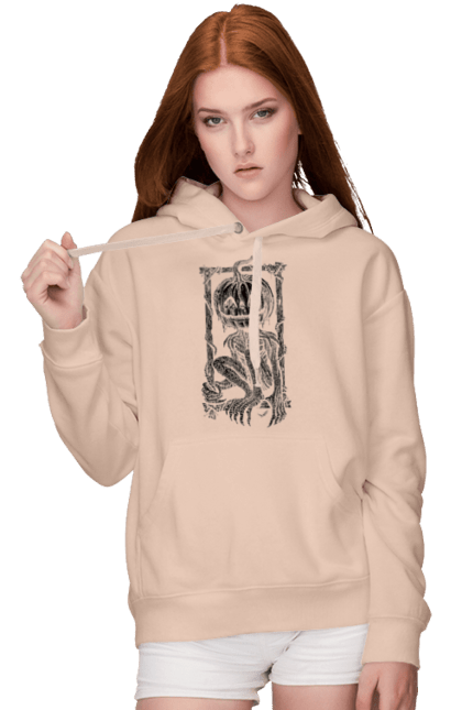 Women's hoodie with prints Scarecrow. Autumn, claws, frame, halloween, horror, pumpkin, scarecrow, skeleton, smile. 2070702