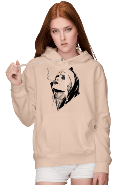 Women`s hoodie with prints Nun. Cigarettes, cool, girl, tattoo. 2070702