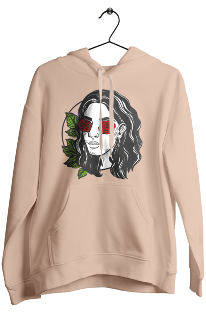 Women`s hoodie with prints Girl With Roses In The Eyes. Girl, rose flower. 2070702