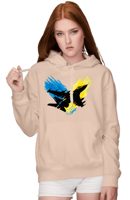 Women`s hoodie with prints Airplane F 16. Aircraft f16, airplane, f16, flag, patriotic, ssu, with a flag. 2070702