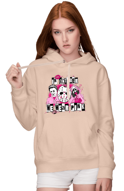 Women's hoodie with prints In October we wear pink. Costume, halloween, holiday, horror, october, october 31, pink, villains. 2070702