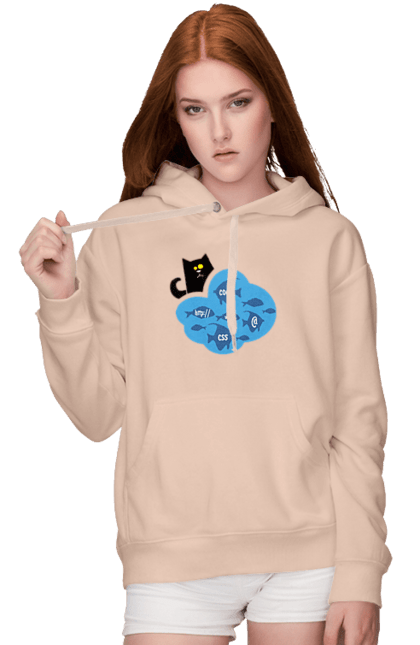 Жіноче худі з принтом "Кіт програміст". Angular, c, css, html, it, javascript, jquery, php, python, react, svelt, vue, айтишник, айті, гумор, код, кодувати, прогер, програміст, програмісти, ти ж, ти ж програміст, тиж програміст. 2070702