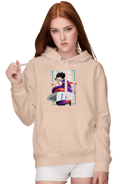 Женское худи с принтом Жемчуг дракона Гохан. Anime, dragon ball, dragon ball superhero, gohan, manga, son gohan, аниме, гохан, жемчуг дракона. 2070702