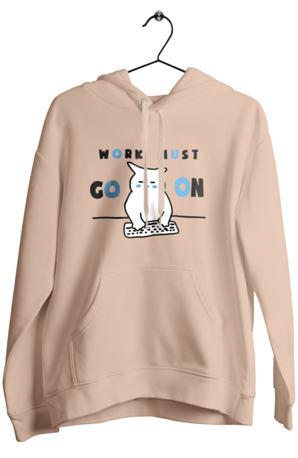 Women`s hoodie with prints Work must go on. Cat, cats, work. 2070702