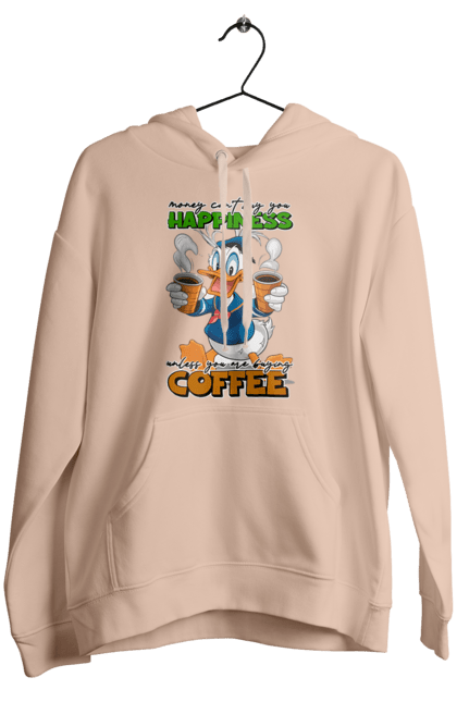 Women's hoodie with prints Donald Duck Coffee. Animated series, cartoon, coffee, cup, disney, donald duck. 2070702