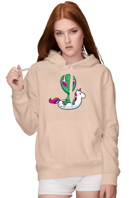 Жіноче худі з принтом "Інопланетянин Плаває У Колі". Інопланетянин, надувной круг, плавати. 2070702