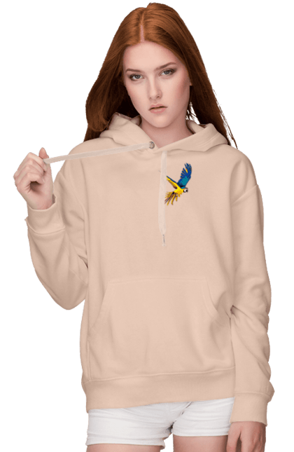 Women`s hoodie with prints The parrot is Ukrainian. Birdie, exotic, parrot, patriot, symbolics, ukraine. 2070702