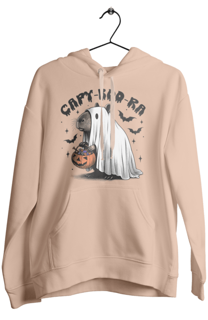 Women's hoodie with prints Capybara Halloween. Animal, capybara, ghost, halloween, holiday, moon, pumpkin, rodent. 2070702