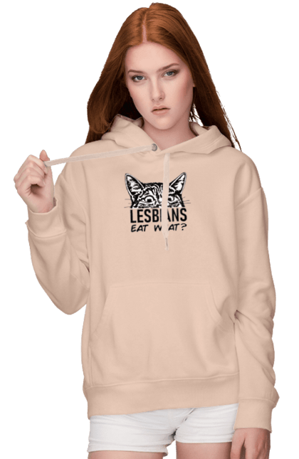 Women`s hoodie with prints What do lesbians eat?. Funny inscriptions, humor, jokes, kittens, lesbians, lgbt. 2070702