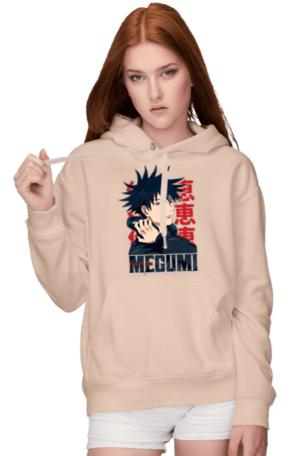 Women's hoodie with prints Jujutsu Kaisen Megumi. Anime, dark fantasy, fushiguro, fushiguro megumi, jujutsu kaisen, magic battle, manga, megumi, mystic. 2070702