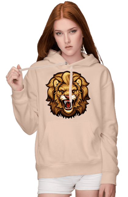 Жіноче худі з принтом "Лев". Звірі, злий лев, лев, лев ричить, тварини. CustomPrint.market