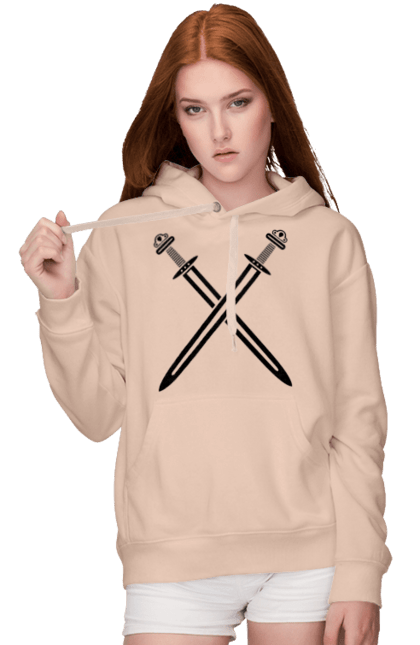 Жіноче худі з принтом "Два схрещені мечі". Вікінги, зброя, меч, мечі, схрещені мечі. CustomPrint.market