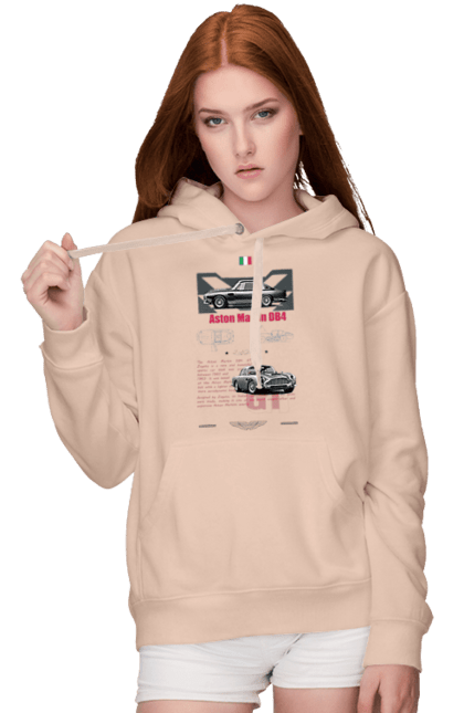 Women's hoodie with prints Aston Martin DB4. Aston martin, auto, automobile, car, db4, race, sport, sport car. 2070702