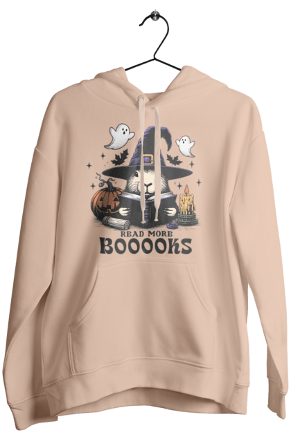 Women's hoodie with prints Capybara Halloween. Animal, capybara, ghost, halloween, holiday, moon, pumpkin, rodent, witch. 2070702