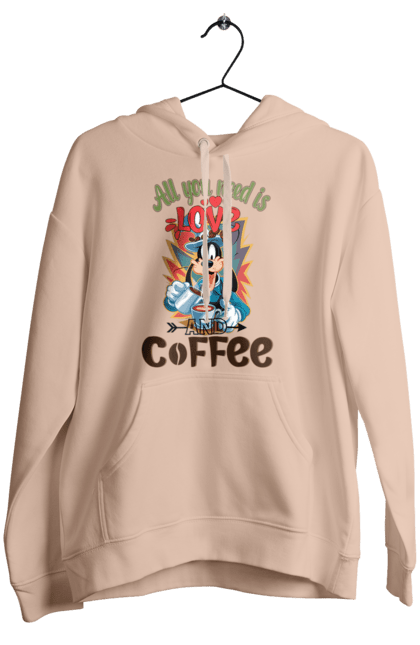 Women's hoodie with prints Goofy Coffee. Animated series, cartoon, coffee, cup, disney, dog, goofy. 2070702