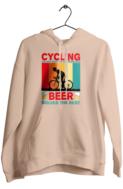Женское худи с принтом Cycling Beer. Алкоголь, брутальные, велосипед, веселые, для спортсменов, летние, мужские, пиво, спорт. 2070702