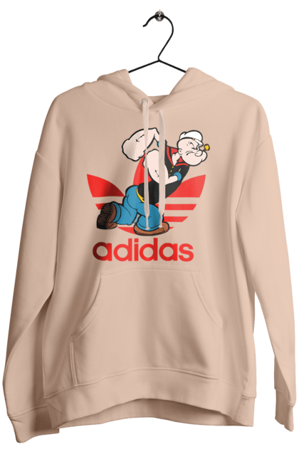 Жіноче худі з принтом "Adidas Моряк Попай". Adidas, popeye the sailor, адідас, комікс, моряк, мультфільм, серіал, трубка. 2070702