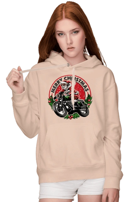 Merry Christmas, Santa Claus on a motorcycle