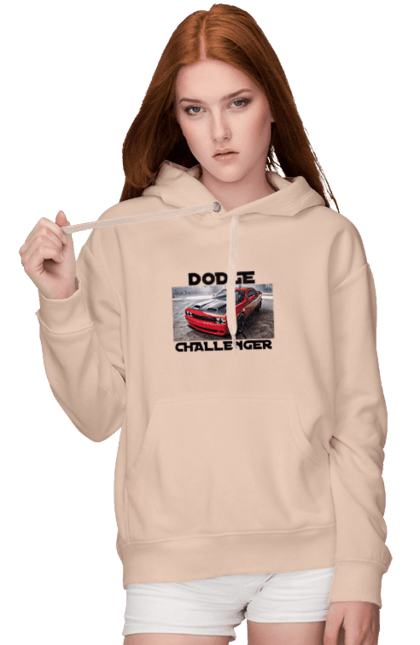 Women`s hoodie with prints Dodge challenger. An american legend, auto, car, classic car, cult car, dodge challenger, oil car, powerful car. 2070702