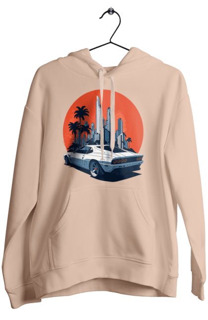Жіноче худі з принтом "Авто". Гонка, захід сонця, спортивний автомобіль, швидкість. 2070702
