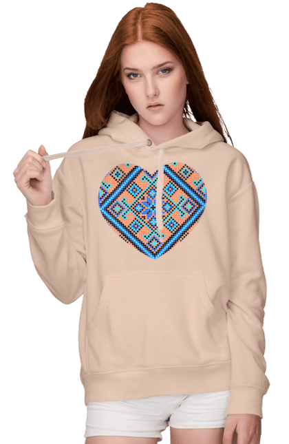 Жіноче худі з принтом "Серце вишивка". Вишиванка, вишивка, вишивка хрестиком, люблю україну, серце, символи україни, традиції україни, україна. 2070702