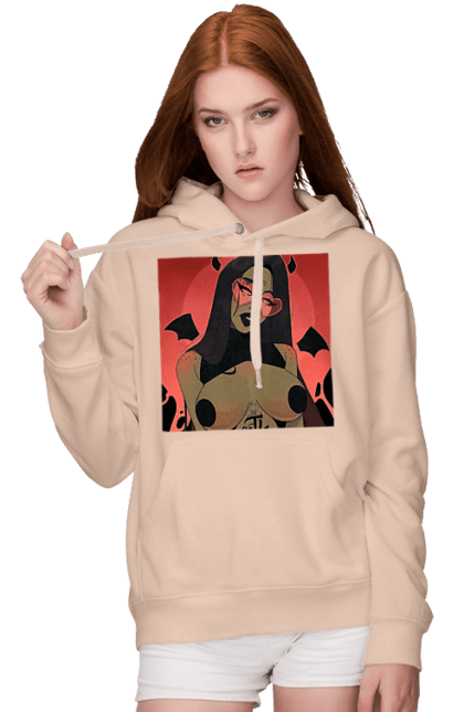 Женское худи с принтом Дьявол С Сиськами. 18, голая, дьявол, сиськи. 2070702